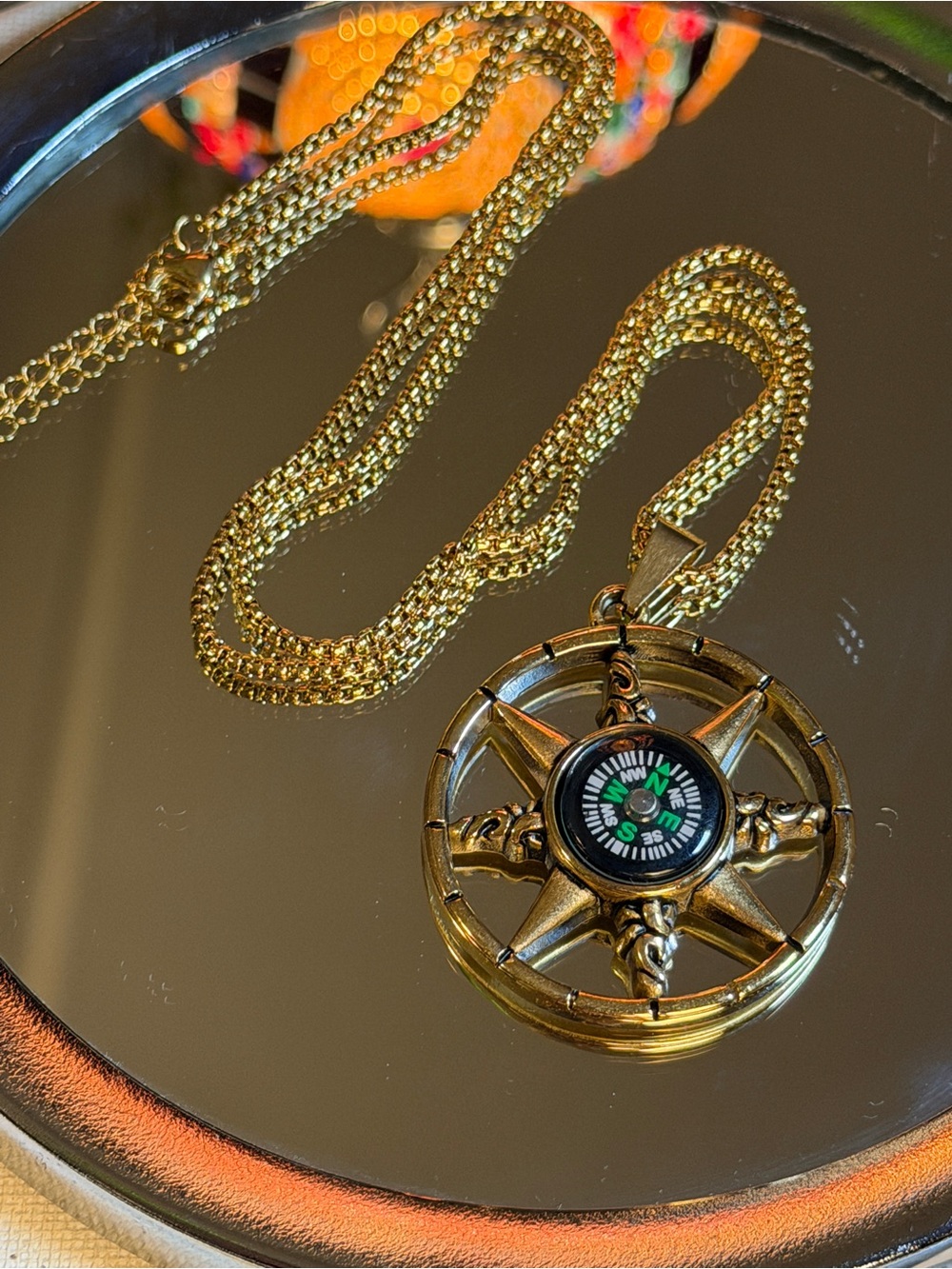 Gold Compass Pendant Necklace - Nautical Star Design - Picture 4 of 6